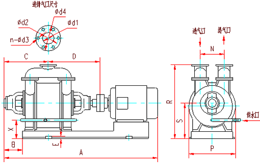 SK型水環(huán)式真空泵外型及連接圖